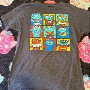 Gray Graphic Tee with Colorful Characters